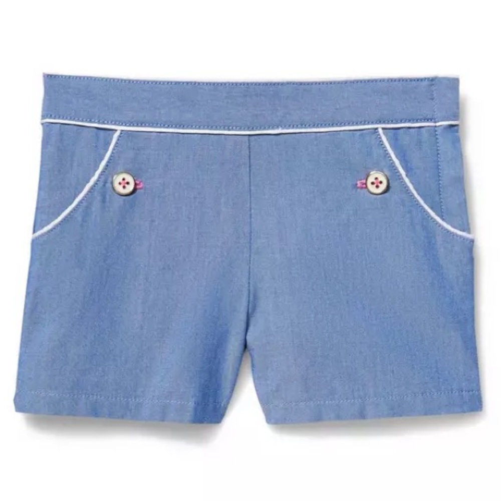 JANIE AND JACK Girl Cornflower Blue White Trim Chambray Sailor Shorts 18-24M